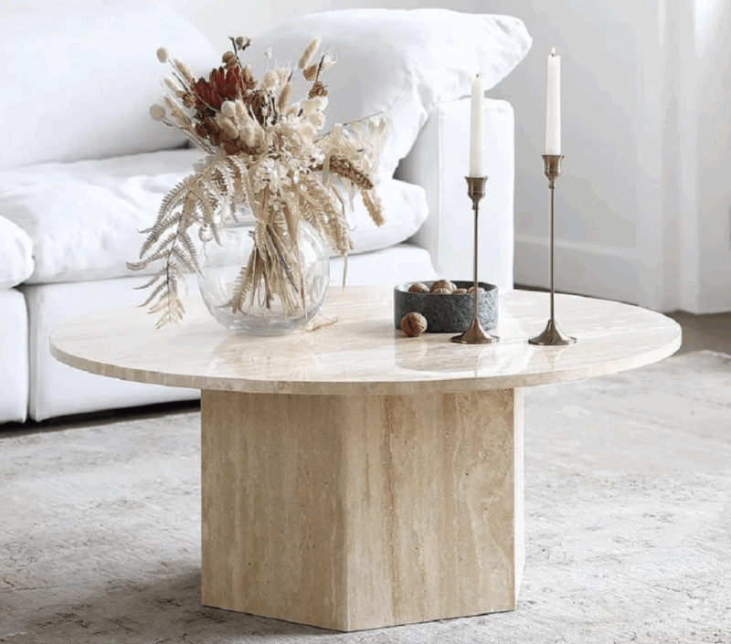 HAND CRAFTED ORGANIC TRAVERTINE ROUND COFFEE TABLE Sale price - Image 2